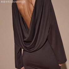 Yunuo Menswear Vestido mini de manga larga, cuello en V profundo, suelto, de color marrón/café sólido, adecuado para cóctel, cita romántica, reunión, evento formal, dama de honor, salida nocturna, Halloween, Navidad - Blanco - Ver 7