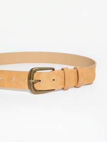 1pc Women's Vintage Square Buckle Leather Belt, Suitable For Autumn/Winter Everyday Wear - Camel - View 5