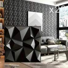 Vmingo 20Pcs 3D PVC Decorative Wall Panel Modern Prism 30x30cm - Hitam 3D 30x30 - View 5