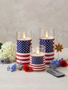 3pcs Flameless Candle Lights With Remote Control/Timer Function, Battery Operated Warm Light Candles, For Table Centerpiece Decoration, Suitable For US Independence Day, Holiday Atmosphere Decorative Lights - Warm Light - View 5