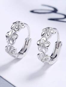 1pair Ladies' Delicate Jewelry S925 Silver Flower Ear Studs, Simple Camellia & Cubic Zirconia Earrings, Bestie Loop & Dangle Accessory, Floral Shape Ear Rings, Small Gift - Silver - View 9