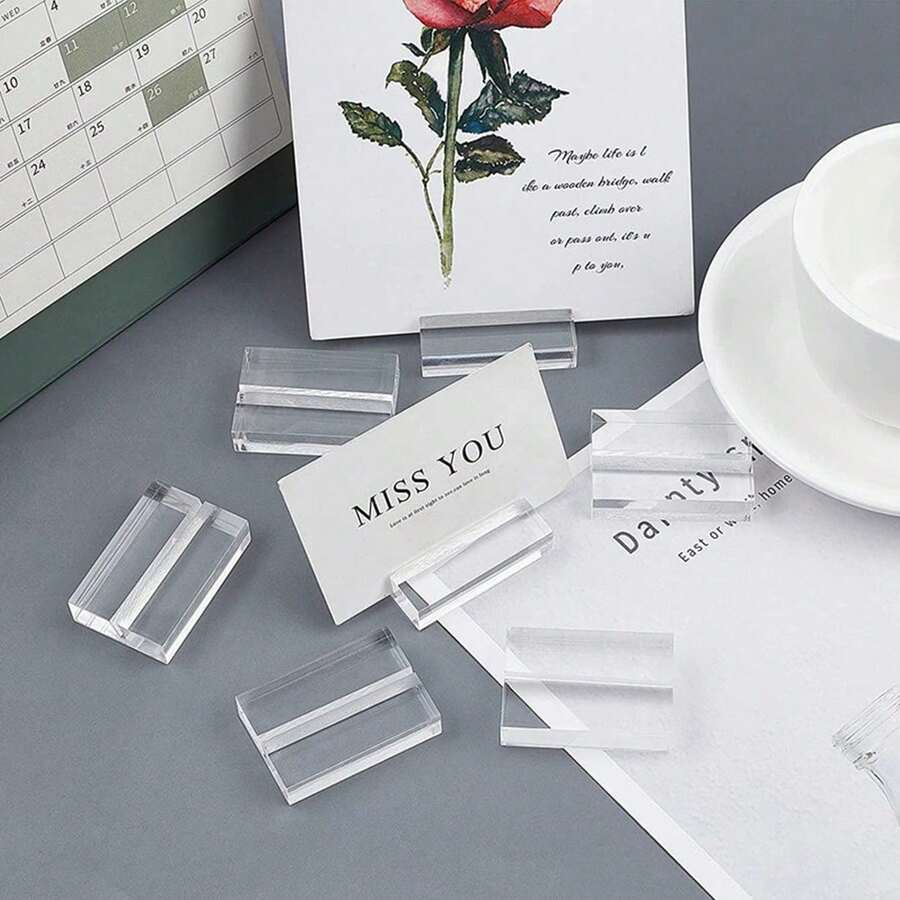 1-10pcs Wedding Acrylic Name Card Holders, Transparent Table Number Stands, Banquet Dinner Home Party Event Decoration Name Card Display Rack - A - View 1