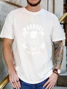 Men's Workout Themed Skull Dumbbell Graphic Crew Neck Short Sleeve T-Shirt, Loose Fit Breathable Casual Tee Top For Gym Fitness Daily Street Outing Summer Wear - Weiss - Übersicht 3