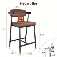 Counter Height Bar Stools Set With Arms - Modern Bar Chair, Counter Height Chair, Comfortable Bar Chair - Brown - View 2