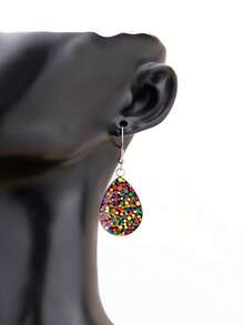 1 Pair Dopamine Rainbow Polka Dot Pattern 316 Stainless Steel Water Drop Earrings, Vintage Minimalist Style Suitable For Women's Daily Wear And Gifts, Elegant Minimalist Jewelry Earrings Suitable For Women's Daily And Holiday Wear - Multicolor - View 5
