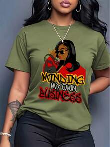 Camiseta Casual para Mujer con Estampado de Personajes de Dibujos Animados - Negro - Ver 7