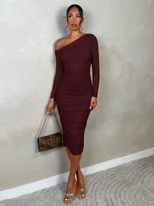 asdSHEIN  Vestido midi de fiesta elegante para mujer con mangas largas, ajustado, con acuchillado de tul, para otoñoasd NQTO - Granada - Ver 1