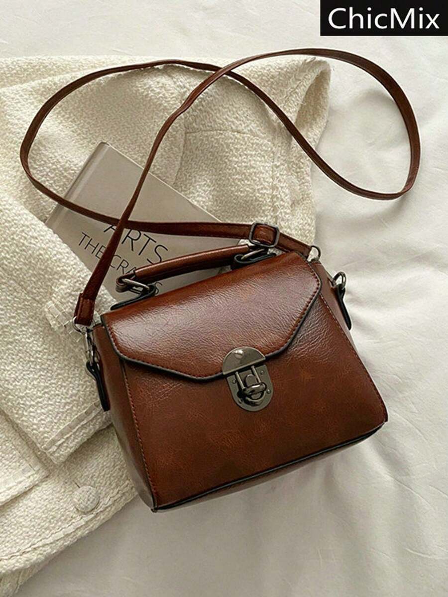 Women's Retro Latch Mini Handbag For Daily Commute - Brown - View 1