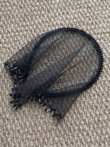 1pc Black Beaded Edge Tulle Headband, Gothic Mesh Forehead Hair Accessory, Halloween Ghost Bride Party Hair Ornament - Black - View 7