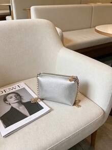 1 buah Tas Selempang Rantai Minimalis Warna Polos, Tas Bahu Serbaguna, Dompet Koin Kulit Lembut, Cocok untuk Penggunaan Sehari-hari - A - View 9