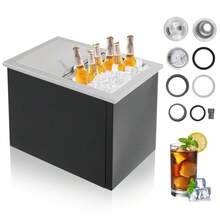 Große Edelstahl Drop-In Eisbox – Professioneller Eisbehälter für Outdoor-Küche, BBQ, Bar & Party – Mit Schiebe- oder Klappdeckel, Ablaufrohr, Stöpsel – Für kühle Getränke, Wein, Bier - Schwarz - Übersicht 1