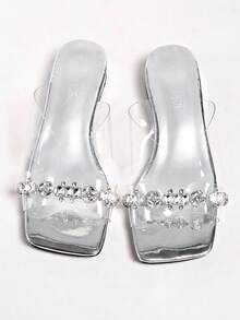 Mules rétro françaises à bout ouvert, sandales d'été à enfiler, talons hauts à talon épais - Argent - Voir 6
