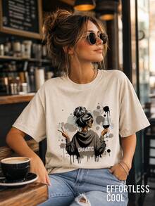 Women's Spring And Summer Printed White T-Shirt With Slogan From The Korean Drama "My Treatment", Stylish And Decent Theme Park Travel Clothes, Ideal For Travel And Tourism, Fashionable Short-Sleeved Round Neck Top. - 杏色 - 查看 5