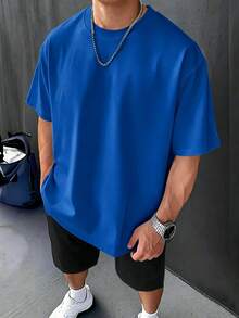 Urban Clean Tee, Oversized 180g Breathable Cotton, Daily Office Casual Shirt For Men - 藍色 - 查看 14