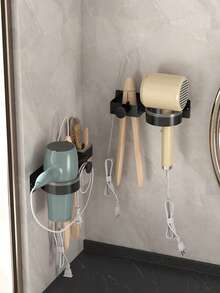 1 pieza Soporte para secador de pelo, sin necesidad de perforación; Soporte para secador de pelo montado en la pared, Organizador de herramientas de peinado de baño 3 en 1, Adecuado para secador de pelo, plancha y rizador, Adecuado para estante de almacenamiento en baño o barbería - Multicolor - Ver 3