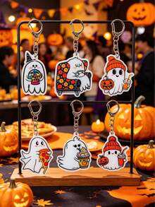 6pcs Halloween Acrylic Keychains, Key Rings, Halloween Horror Design Decorative Charms, Happy Halloween Decorations, Halloween Party Decor Keychains, Halloween Trick Or Treat Decorations, Halloween Ornaments, Halloween Ghost Decorations, Halloween Bag Charms, Halloween Home Decor, Halloween Room Decor, Halloween Gifts, Halloween Party Bag Fillers, Halloween Party Favors - Halloween White Ghost - View 2