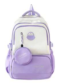Colorblock Casual Backpack With Detachable Coin Purse, Multi-Compartment Lightweight Commuter Daypack With Large Capacity - Multicolor - View 13