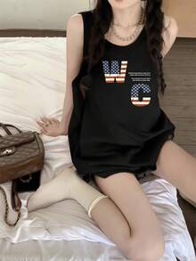 Y2K Print Sleeveless Vest T-Shirt Women's Summer Clothing 2026 New Arrival Fashionable Innerwear & Outerwear Loose Slim Sexy Versatile Top - Black - View 2
