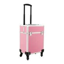 WUPYI Pink Rolling Makeup Train Case Large Capacity Layered Storage Detachable Wheel Lockable Cosmetic Organizer Box 3-Gear Telescopic Rod Carrying Suitcase - Pink - View 5