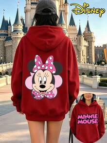 Disney Minnie Mouse Polka Dot Bow Hoodie, Oversized Loose Fit With Double-Sided Prints, Heavyweight Comfortable Streetwear Top, Retro Casual Versatile Piece - Đỏ - Xem 1