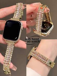 1pc Women's Luxury Triple-Row Sparkling Diamond Metal Watch Band, Gold Color, Compatible With Apple Watch Band Size 38/40/41/42/44/45/46/49mm, Compatible With Apple Watch Ultra/SE, Series 11/10/9/8/7/6/5/4/3/2/1 Smartwatch, Suitable For Birthday Party, Birthday Gift, High-End Luxury Strap - Gold - View 11