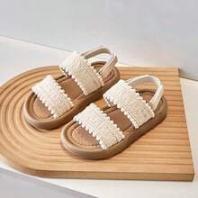 1 Pair Spring/Summer Woven Fabric Toddler Girls Comfortable Soft Sole Cute Beach Sandals, Suitable For Indoor And Outdoor Wear - Beige - View 7