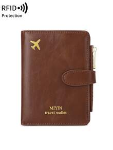 MIYIN 1pc Creative Airplane Design Travel Passport Holder, Magnetic Closure, RFID Blocking Passport Cover, Document Organizer, Minimalist Solid Color Business Travel Essential Passport Wallet, Lightweight Portable Travel Wallet, Multi-Function Card Case, Passport Protector, Unisex Passport Holder - Coffee - View 5