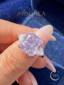 1 chiếc nhẫn bạc 925 cao cấp, 5 carat, hình vuông, đính đá Cubic Zirconia nhiều màu sắc, nhẫn nữ sang trọng, trang sức tinh tế, quà tặng cho người yêu. - Kiểu 6 - Xem 2