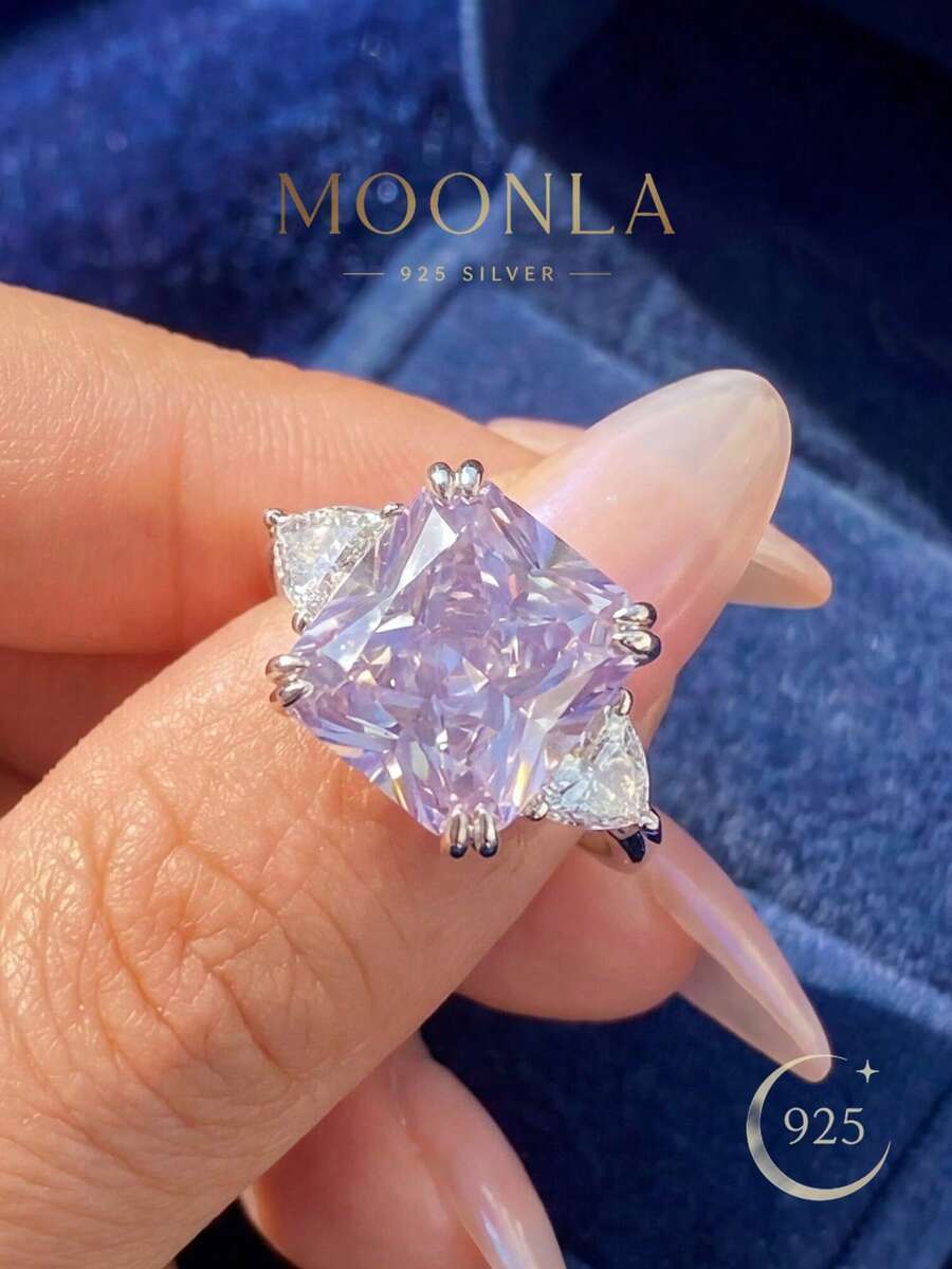 1 chiếc nhẫn bạc 925 cao cấp, 5 carat, hình vuông, đính đá Cubic Zirconia nhiều màu sắc, nhẫn nữ sang trọng, trang sức tinh tế, quà tặng cho người yêu.