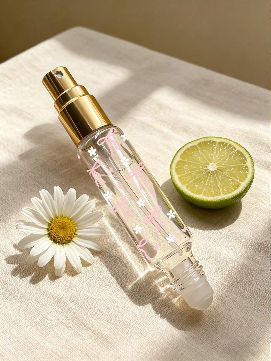 便攜式旅行迷你可重複填充香水噴霧瓶 (10ml) - 採用 2 合 1 雙端設計,具滾珠與噴霧功能。飾有心形、花卉和蝴蝶結圖案,外觀精美。 - 彩色 - 查看 1