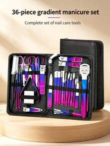 Juego de Cortaúñas de Acero Inoxidable con Degradado de Colores, Kit de Herramientas de Belleza para Manicura con Estuche con Cremallera, Cuidado de Uñas y Eliminación de Piel Muerta - Multicolor - Ver 2