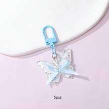5pcs Girly Resin Bow Keychain - DIY Perler Bead Spring Translucent Floral Bow Bag Charm, Cute Hanging Accessories For Backpack & Purse - Bow Keychain - View 9