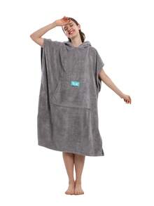 Absorbent Surfing Cloak, Unisex, Quick-Dry Towel Changing Cloak With Hood, Adult Size, Beach Surfing Swimming Changing Robe - Grey - View 4