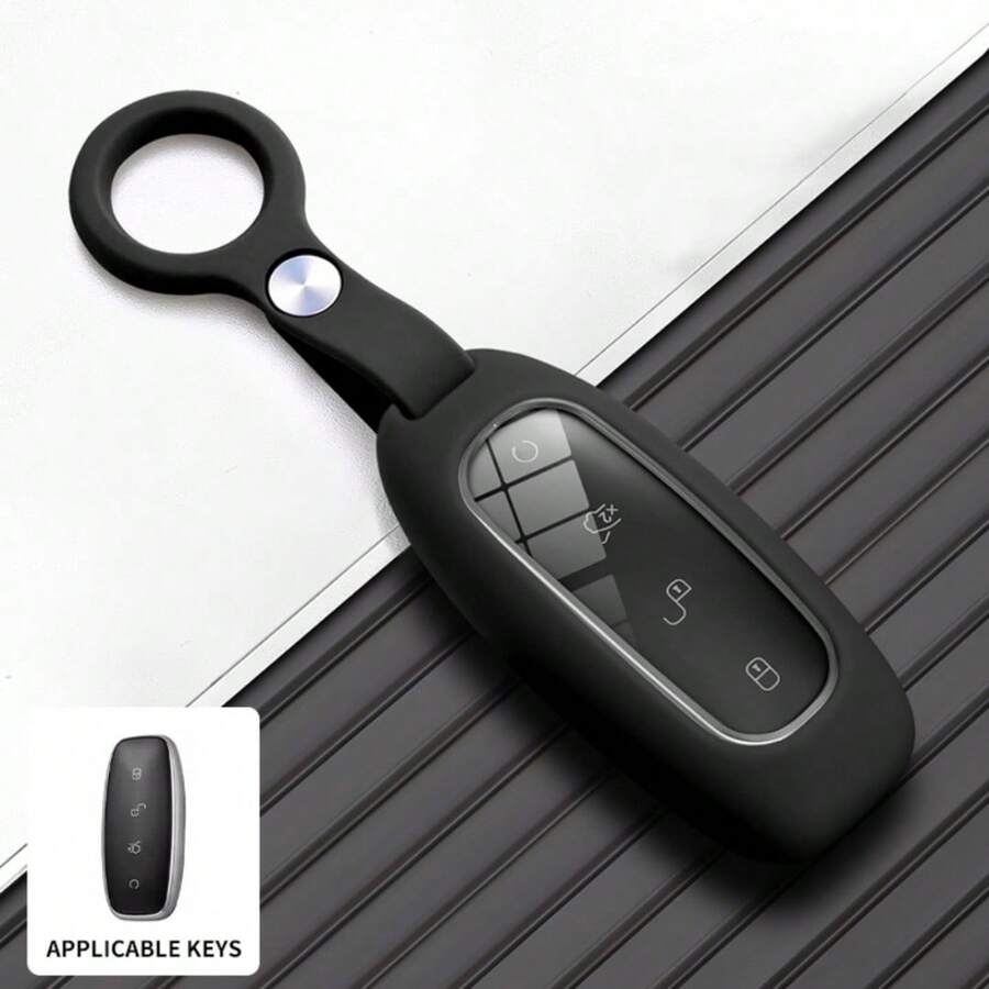 For Denza D9 N7 N8 Liquid Silicone Key Case, Night-Mode Silicone Material, Anti-Drop Anti-Scratch Key Shell, Transparent Visual Keypad For Unobstructed Signal & Sensitive Control, Durable Protective Cover With Key Ring - black - View 1