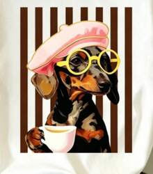 Camiseta con Estampado de Dachshund a Rayas, Linda, Casual, de Cuello Redondo y Manga Corta para Mujer, Verano - Blanco - Ver 2