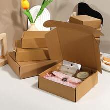 10pcs Corrugated Cardboard Box In Khaki Color For Postal And Packing Use, Airplane Box, Gift Box, Express Delivery Box, Packaging Box,Christmas Valentine Day - Khaki - View 4