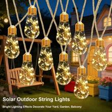 1入 5M10LED/8M20LED 太陽能麻繩木瓜燈 銅線串燈,適用於居家、派對、露營、陽台及庭院裝飾 - 金色麻繩木瓜燈 - 查看 2