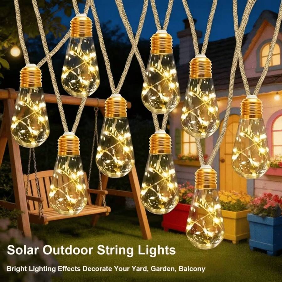 1入 5M10LED/8M20LED 太陽能麻繩木瓜燈 銅線串燈，適用於居家、派對、露營、陽台及庭院裝飾