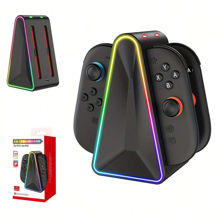 Switch 2 充電底座，Switch 2 Gen 2 充電器適用於 NS2 Joycon 控制器，2.5 小時快速充電站配 RGB 燈，底座充電器兼容 Switch2 遊戲手柄 NS2 Joy-Con 充電器含充電線
