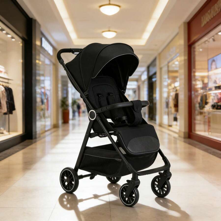 Lightweight Baby Stroller, Foldable Stroller, Widened Sunshade With Zipper, One-Touch Collection, Adjustable Backrest, Breathable Mesh, Easy To Carry, Suitable For Travel - Black - View 1