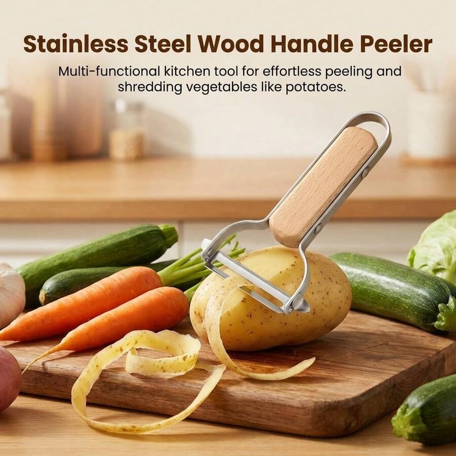 Stainless Steel Multi-Function Vegetable Peeler With Wooden Handle Kitchen Grater Tool For Home Cooking - Multicolor - View 1