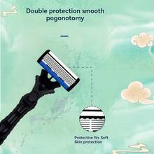 6-Layer Manual Razor Blade Beauty Tool With Trimmer, Replaceable Blades And Razor Holder, Suitable For Men's Hair Removal, Facial Hair Removal, Hair Clipper, Hair Clipper, Hairdressing Supplies, Hairdressing, Non- Handle, Personal Care And Gifts - Safety Tazor + Blade - View 5