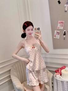 Polka Dot Pajamas For Women, Spring/Summer Polka Dot Pajamas, Camisole With Cups - FF - Xem 2