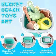 11pcs Kids Beach Toy Set, Includes Foldable Beach Bucket, Shovel And Sand Molds, Essential Outdoor Summer Play (Random Color) - Multicolor - View 3
