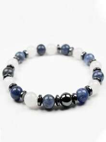 YAUKIA 1pc Natural Stone Calm Bracelet , Sodalite & White Jade Stretch Bracelet , Healing Gemstone Jewelry , Protection , Boho Gift For Men Women - Multicolor - View 4