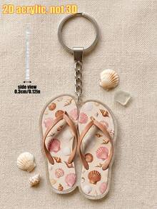 1pc Creative Summer Ocean Refreshing Theme Flip-Flop Acrylic Keychain, Versatile Fashion Bag Charm Decoration, Multifunctional Key Organizer, Suitable For Car Rearview Mirror Eye-Catching Fun Pendant, Daily Home Decor - Multicolor - View 11