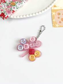 1 pieza Colgante de botón acrílico creativo con llavero de trébol de cuatro hojas, estrella, corazón, accesorio de bolsa de regalo, encanto dulce Y2K estilo retro con cuentas - Multicolor - Ver 13