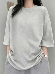 200g 100% Cotton T-Shirt, 2026 Summer Fashion Printed Short-Sleeve T-Shirt, Couple Style, Innerwear, Outerwear, Office Casual Round Neck Short-Sleeve Top - Light Grey - View 3