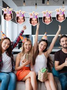 Customized Crown Pull Flag With Age Number, Funny Birthday Party Banner Decoration, Can Customize Photo Text Birthday Banner, Customized Crown Birthday Pull Flag - Multicolor - View 5