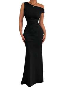 Women's Long Sleeveless Dress With Train, Colored For Wedding, Date, Ceremony And Events - 黑色 - 查看 4
